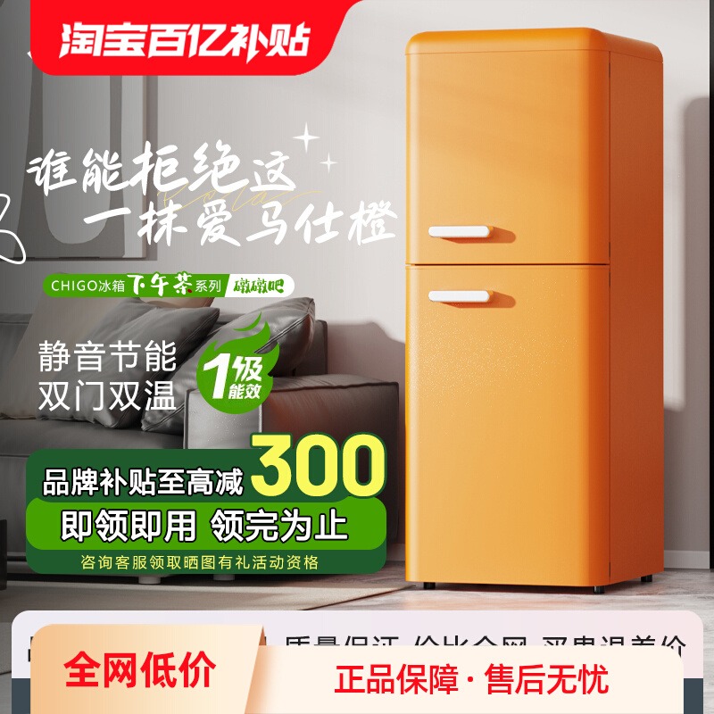 志高复古小型家用冰箱双开门怀旧冷藏冷冻迷你出租房省电二人用