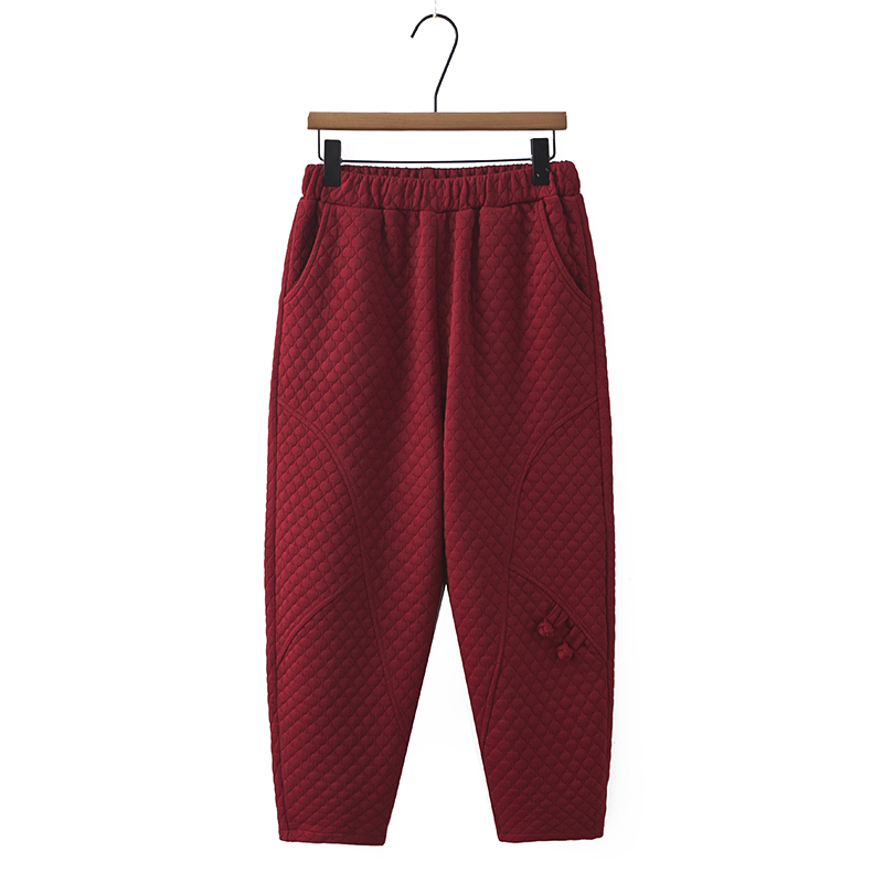 中老年人秋款冬季高腰休闲裤2023新款女奶奶格子纯色长裤子妈妈装