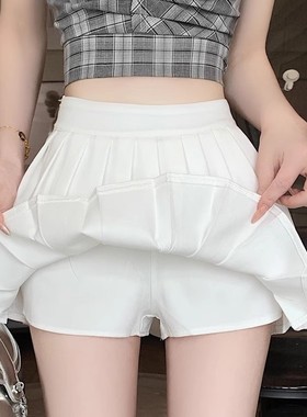 白色辣妹百褶裙半身裙女小个子夏季新款高腰显瘦防走光a字短裙子