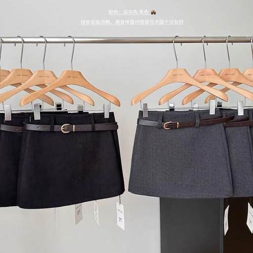 灰色毛呢辣妹春季新款半身裙女气质高腰显瘦百搭短裙防走光a字裙