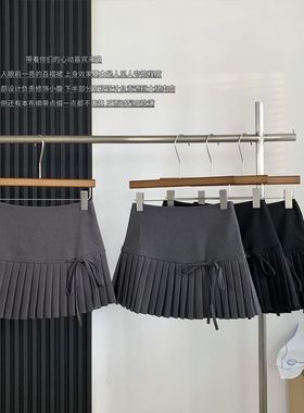灰色韩版百褶裙半身裙女高腰显瘦休闲百搭a字裙小个子防走光短裙