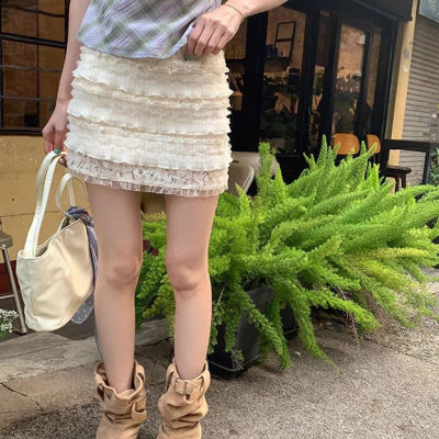 白色甜美风蕾丝蛋糕半身裙女夏季高腰显瘦辣妹防走光a字包臀短裙
