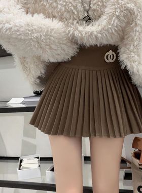 气质时尚百褶裙高腰显瘦百搭半身裙女秋冬防走光小个子a字短裙子