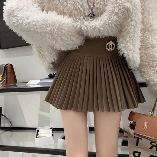 气质时尚百褶裙高腰显瘦百搭半身裙女秋冬防走光小个子a字短裙子