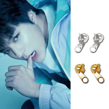 NCTDREAM李帝努Jeno同款拉链牌耳环圈钉金银色男女潮酷新时尚饰品