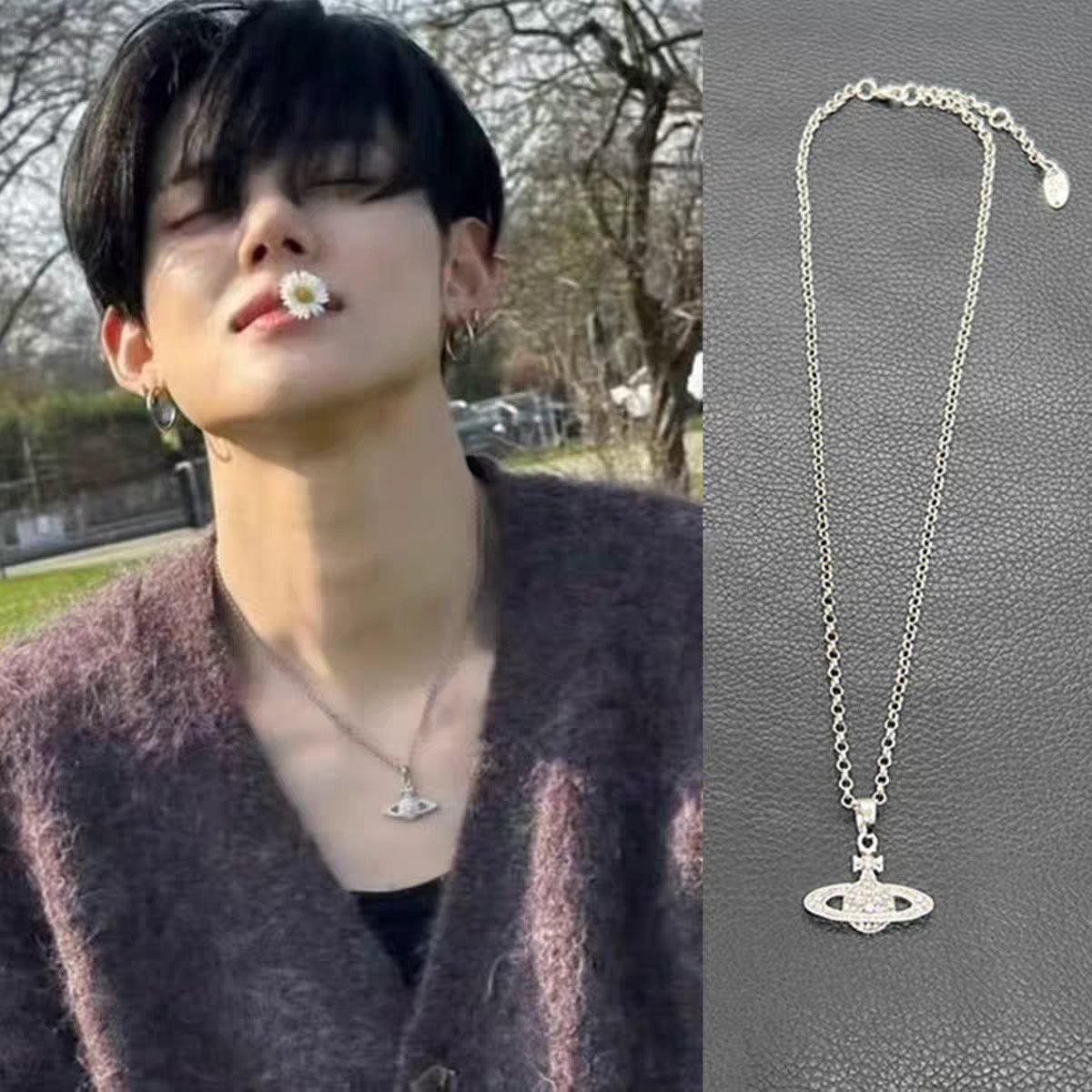 TXT崔然竣同款星球环扣项链男女ins时尚锁骨链配饰钛钢防水不褪色