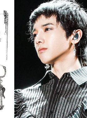 华晨宇明星花花同款耳环鸟巢火星演唱会戴吉他脑耳环钉链圈韩饰品