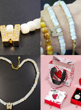 AC原创贝壳珠锆石字母项链高级创意潮锁骨链 520母亲节送礼礼盒装