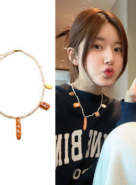 赵露思吐司面包淡水珍珠项链女