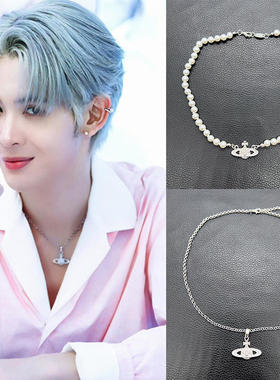 james程浩颜同款钢珍珠星球项链