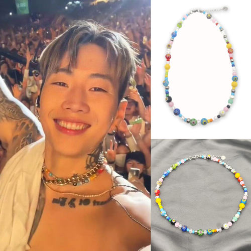 朴宰范同款琉璃花串彩珠项链锁骨