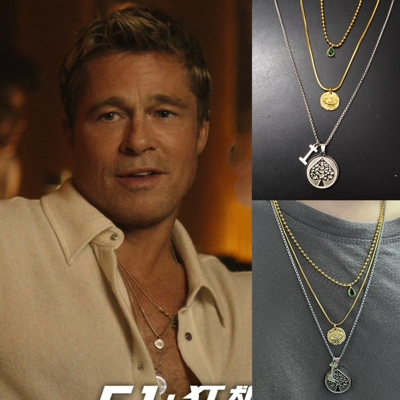 F1狂飙飞车 布拉德·皮特Brad Pitt同款叠戴项链金银色黑桃牌项圈