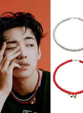 朴宰灿灿尼同款铃铛心玻璃珠项链