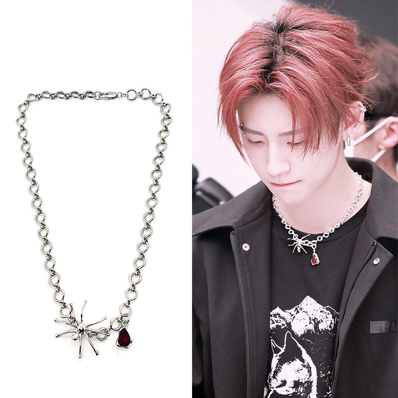 小鬼王琳凯同款蜘蛛红宝石血滴项链吊坠男女个性嘻哈时尚国潮锁骨