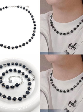 耶耶 石凯同款黑玛瑙胆石圆边框个性拼接百搭项链披荆斩棘的哥哥
