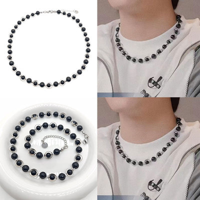 耶耶 石凯同款黑玛瑙胆石圆边框个性拼接百搭项链披荆斩棘的哥哥