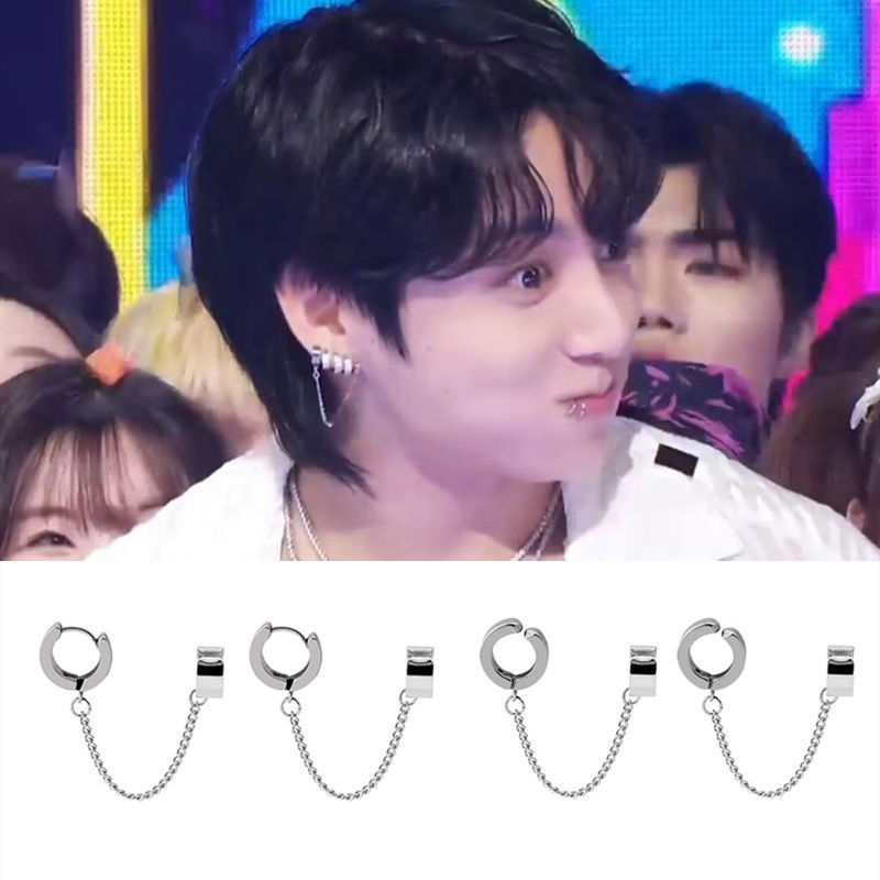 田柾国同款链条耳骨夹耳环组合圈