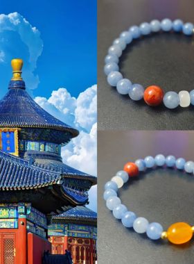 AC原创新中式蓝色天然玉石手串手链南红串珠手链景点寓意美好饰品