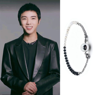 华晨宇护肤宣传花花同款黑白玛瑙银球项链拼接男女潮酷锁骨链饰品
