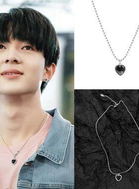 zeenunew林景云黑色爱心吊坠项链