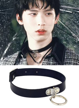 徐硕廷同款黑色圆圈皮颈项链圈