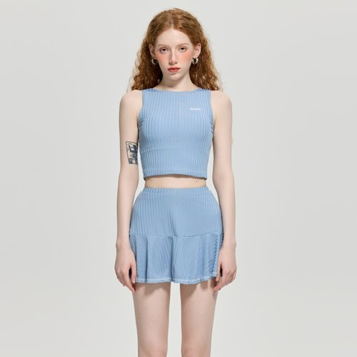 雾灰蓝小胸聚拢分体高腰裙式