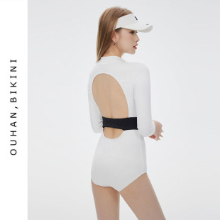 冲浪连体连体泳衣女 修身 2026年新款 ins风小胸聚拢遮肚显瘦长袖