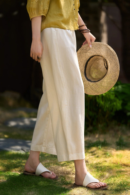 2025夏季新款 透气天丝亚麻 松紧腰九分裤松弛显瘦直筒裤女休闲裤
