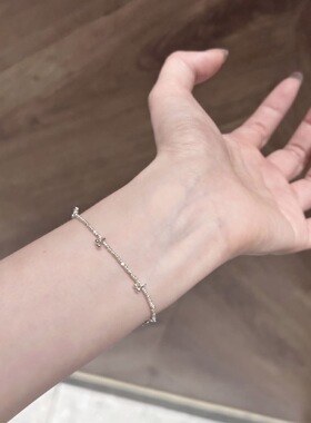 通体S925清迈复古银极细小方块碎银子叠戴显白女复古手链百搭