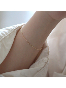 14K黄金bi入款 素金手链极简百搭K金百搭闪精致o字链礼物 经典