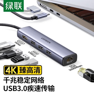 C转HDMI扩展坞千兆网口转HUB3.0 绿联 Type CM475 4K60H UGREEN