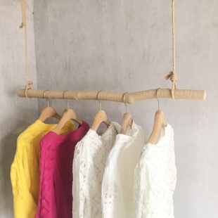服装 货架 店树枝衣架原木简约展示架吊顶悬挂架晾衣杆麻绳吊挂女装