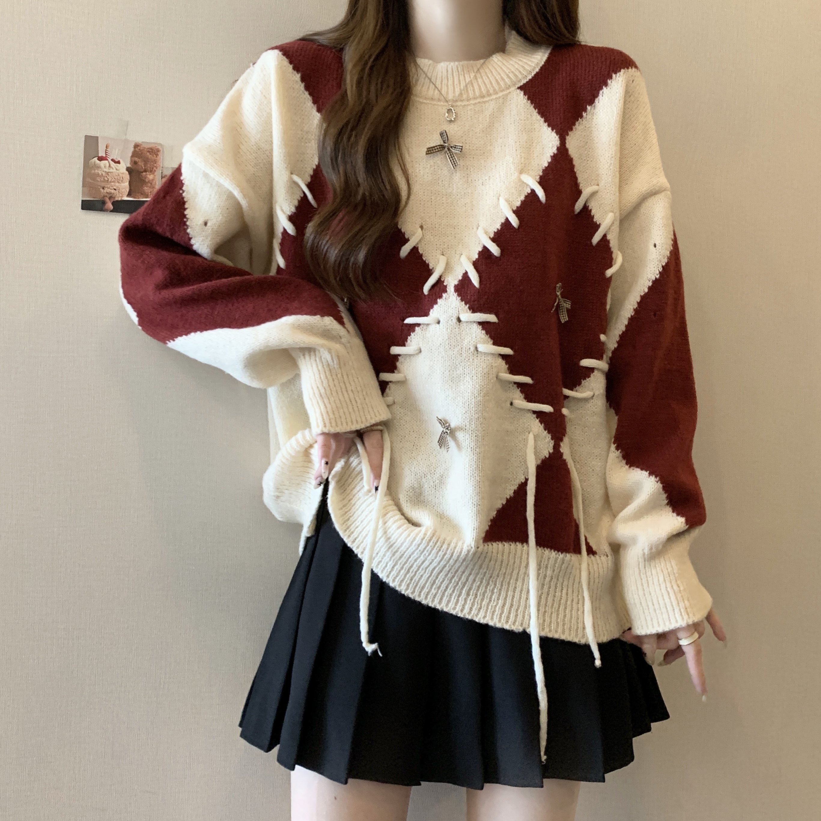 实拍秋冬季新款大码复古宽松撞色针织套头毛衣女,女装/女士精品,大码内搭,淘宝优惠券,粉丝福利购,淘宝优惠卷