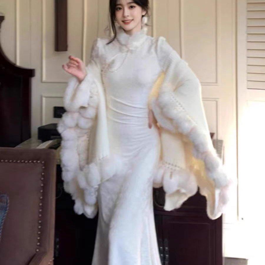 新中式国风旗袍裙名媛高端精致毛领提花包臀连衣裙2024秋冬高级感,女装/女士精品,皮草,淘宝优惠券,粉丝福利购,淘宝优惠卷