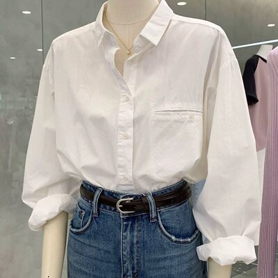2025春装新款长袖白色衬衫女设计感小众宽松休闲职业职场衬衣