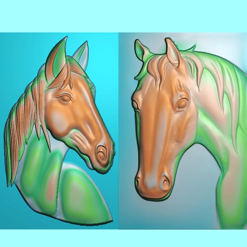 卡通风马头3D模型立体精雕图浮雕设计素材   玉雕马头牌