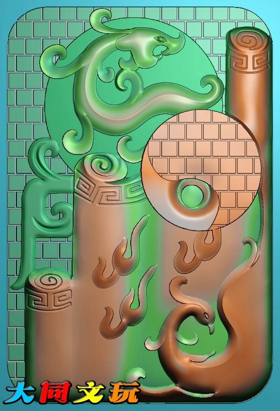 电脑雕刻图 精雕图 浮雕图 灰度图 JDP BMP 仿古龙凤玉雕图3