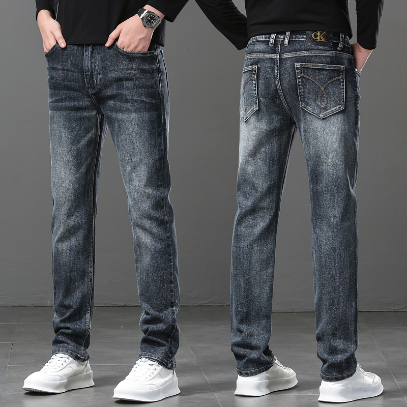正品CK牛仔裤男士秋冬季厚款直筒宽松弹力商务休闲高端牛仔长裤子