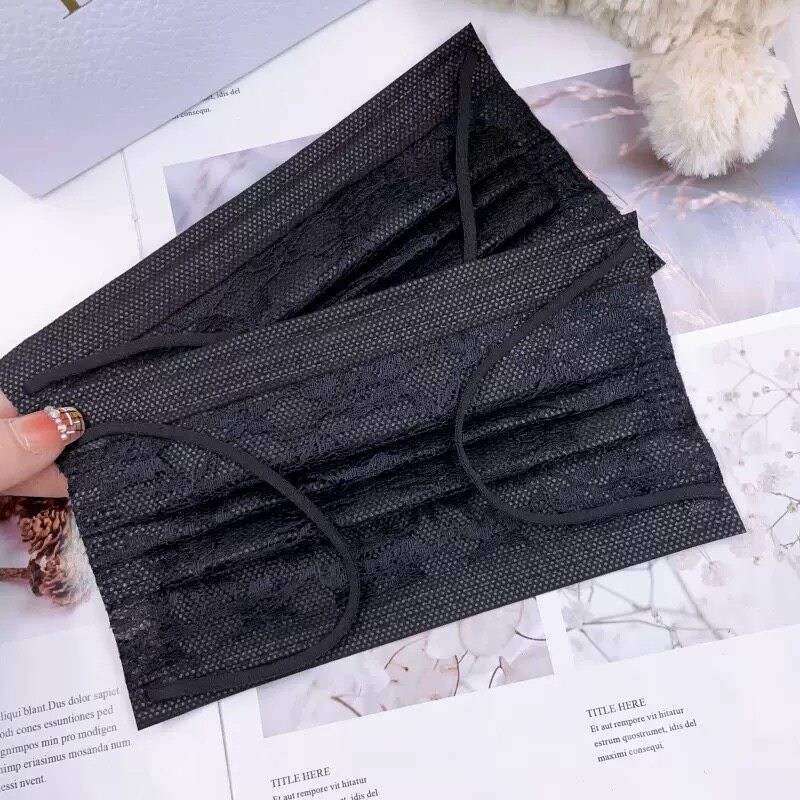 夏季薄款黑色一次性网纱口罩2层独立时尚透气粉色蝴蝶防晒少女心