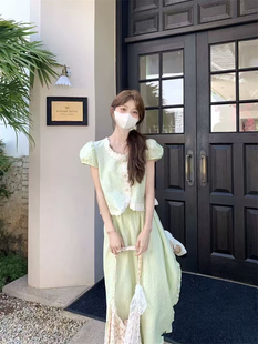 襯衫 2025夏季 新款 女韓系輕奢復古蕾絲花邊排扣短袖 8605 半身裙套裝