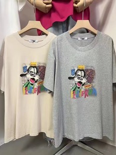 2025夏季 女韓系洋氣減齡慵懶風彩繪卡通高飛狗印花T恤寬松309 新款