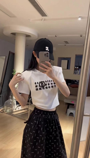 辣妹洋氣休閑墊肩數字印花短袖 2025夏季 新款 女時尚 上衣潮 T恤短款