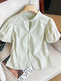 氣質中式 女法式 新款 6763潮 襯衫 女顯瘦別致短袖 盤扣泡泡袖 2025夏季