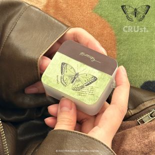 地壳说创意复古蝴蝶苹果耳机壳适用AirPods1/2/3/4/pro/pro2方形磨砂可站立耳机保护套撞色艺术手绘