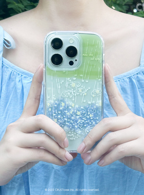 地壳说创意「烟花雨」高透亚克力苹果手机壳iPhone14/15/16 pro max保护壳极简ins高级感春夏蓝色系