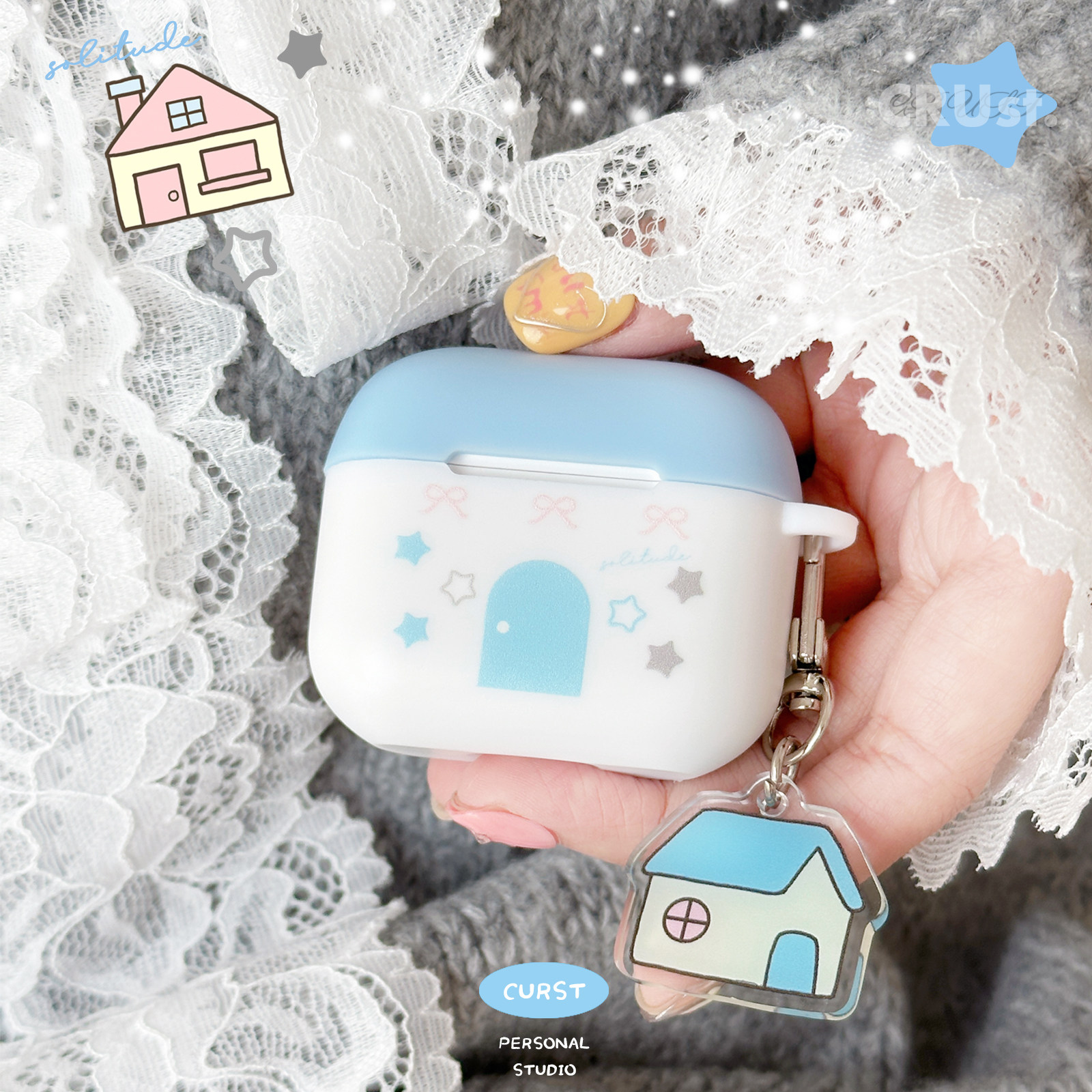 地壳说创意小房子苹果耳机壳适用AirPods1/2/3/4/pro/pro2撞色磨砂可站立保护套搭配挂饰韩系ins风马卡龙色