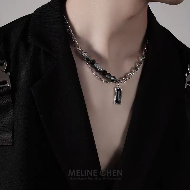 MELINE CHEN原创设计师款黑色裂纹方块复古小众高级感潮酷ins嘻哈