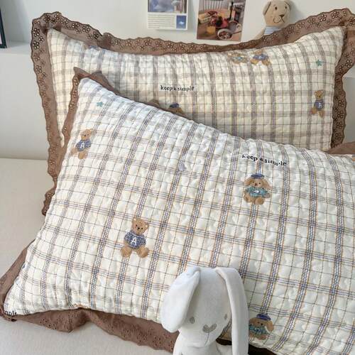 韩版全棉夹棉花边枕头套50×80/48×74/40×60单人碎花卡通枕芯套