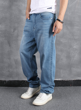 欧美肥佬直筒牛仔裤男宽松街舞嘻哈裤子潮流男装休闲加肥大码长裤