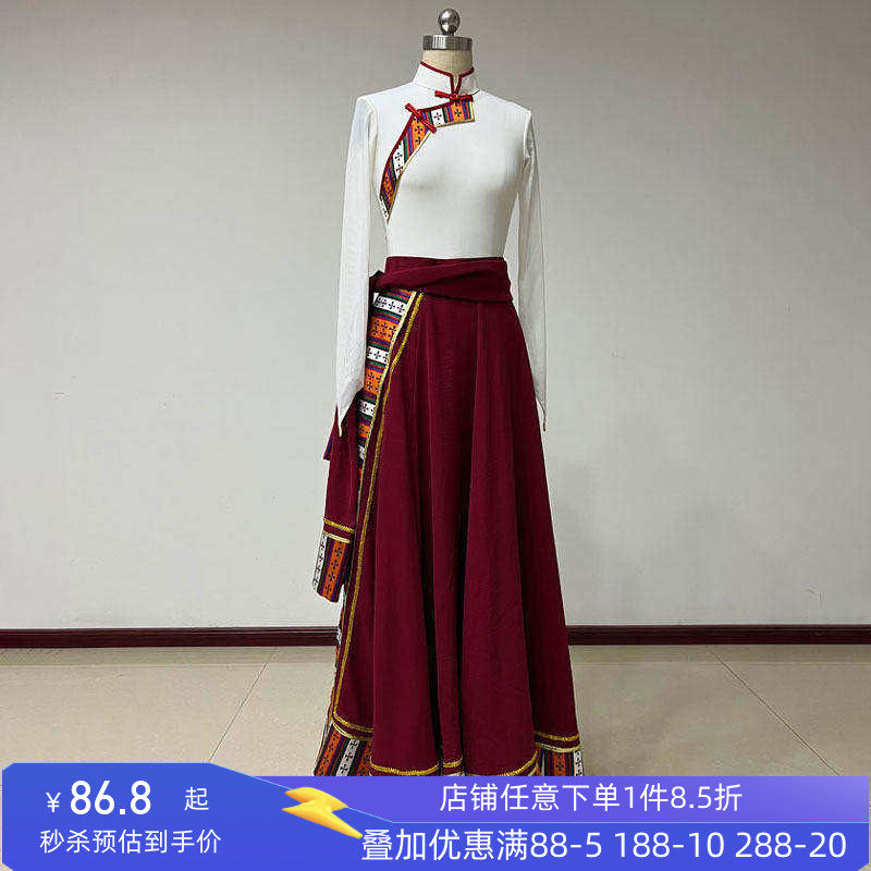 藏族舞蹈服装女练功服民族民间演出表演服艺术艺考大摆群
